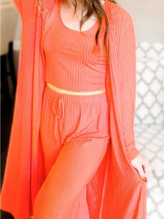 Other - Two-Piece Ribbed Lounge Set in Bright Coral